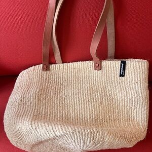 Fair Trade Raffia Tote Bag with Leather Straps